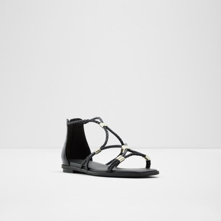 Black Synthetic Mixed Material Aldo Oceriwenflex Women's Flat Sandals | vOdRDRwa