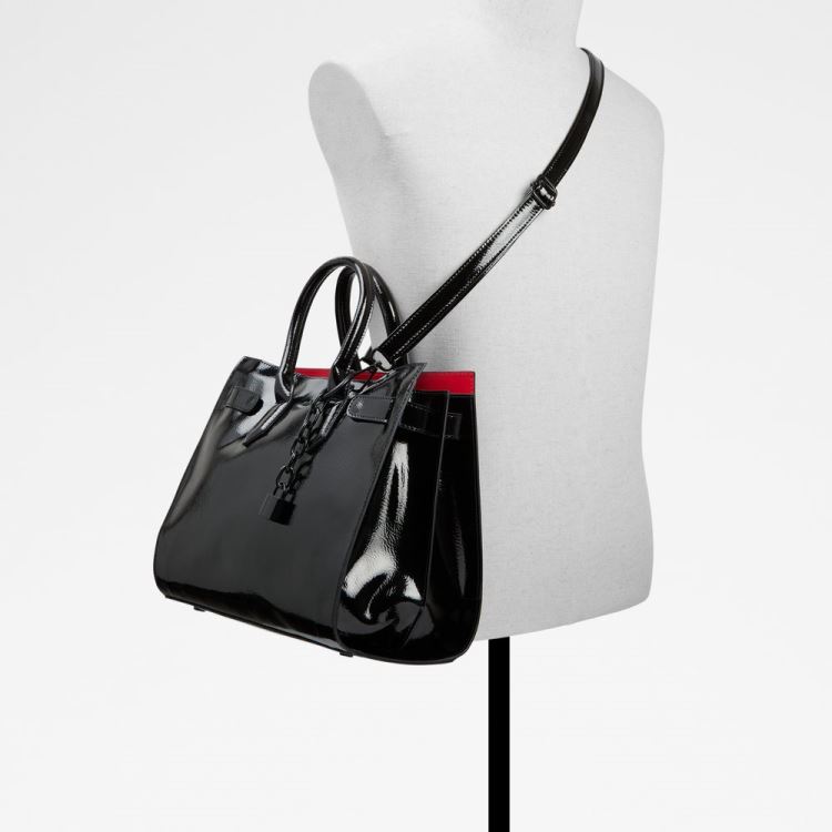 Black Synthetic Patent Aldo Geniculata Women's Tote Bags | gecqPGci